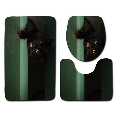 Zeegle HD Cat Printed 3Gb mikrošķiedras vannas paklājiņi vannas istabai neslīdoša grīda paklāja matracis mazgājams tualetes paklāju komplekts vāka pārvalks