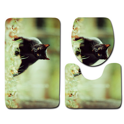 Zeegle HD Cat Printed 3Gb mikrošķiedras vannas paklājiņi vannas istabai neslīdoša grīda paklāja matracis mazgājams tualetes paklāju komplekts vāka pārvalks