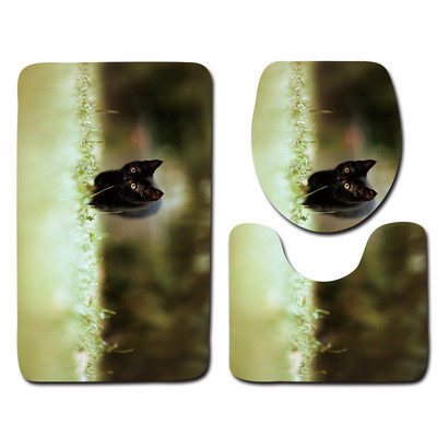 Zeegle HD Cat Printed 3Gb mikrošķiedras vannas paklājiņi vannas istabai neslīdoša grīda paklāja matracis mazgājams tualetes paklāju komplekts vāka pārvalks