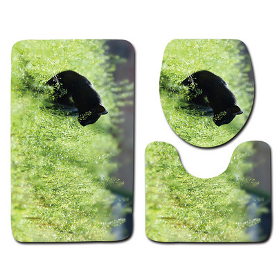 Zeegle HD Cat Printed 3Gb mikrošķiedras vannas paklājiņi vannas istabai neslīdoša grīda paklāja matracis mazgājams tualetes paklāju komplekts vāka pārvalks