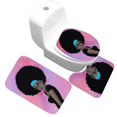 Vannivaip Aafrika naise mustriga vannitoamatt, libisemisvastane Toliet istmekate Vannivaip Stiilne vannitoa tualettruumi imav vannimatt