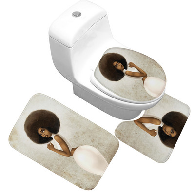 Vannivaip Aafrika naise mustriga vannitoamatt, libisemisvastane Toliet istmekate Vannivaip Stiilne vannitoa tualettruumi imav vannimatt