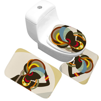 Vannivaip Aafrika naise mustriga vannitoamatt, libisemisvastane Toliet istmekate Vannivaip Stiilne vannitoa tualettruumi imav vannimatt