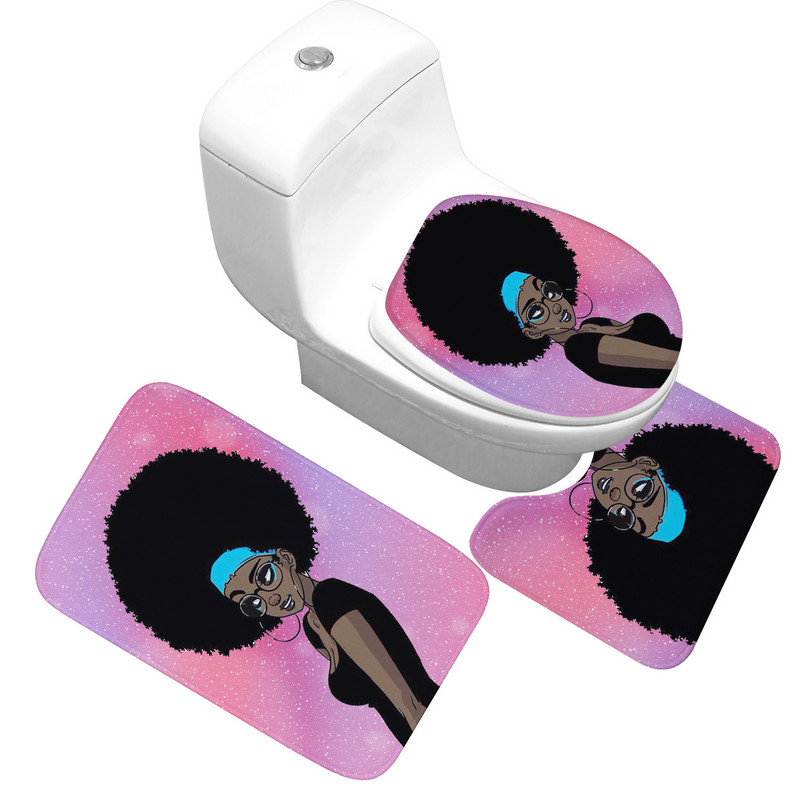 Vannas paklājs Āfrikas sievietes raksta vannas istabas paklājiņa komplekts Anti Slip Toliet sēdekļa pārvalks Vannas paklājs Stilīgs vannas istabas tualetes absorbējošs vannas paklājiņš