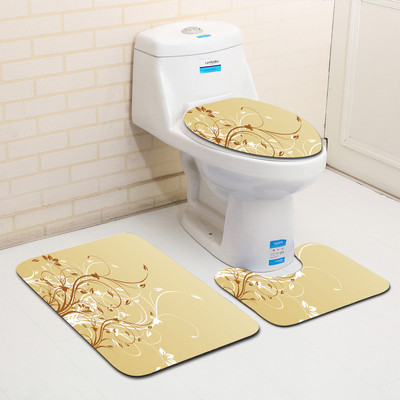 Zeegle Flower Printed 3gab/komplekts Neslīdoši paklājiņi tualetei Vannas istabas grīdas paklāji Flaneļa paklājs vannas istabas absorbējošam vannas paklājam