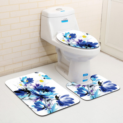 Zeegle Flower Printed 3gab/komplekts Neslīdoši paklājiņi tualetei Vannas istabas grīdas paklāji Flaneļa paklājs vannas istabas absorbējošam vannas paklājam