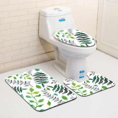 Zeegle Flower Printed 3gab/komplekts Neslīdoši paklājiņi tualetei Vannas istabas grīdas paklāji Flaneļa paklājs vannas istabas absorbējošam vannas paklājam