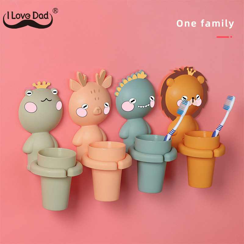 Karikatūras bērnu zobu krūzīšu komplekts ar plauktu Vannas istabas piederumi Pie sienas piekaramie bērnu mutes skalojamā līdzekļa krūze zēniem Meiteņu aksesuāri