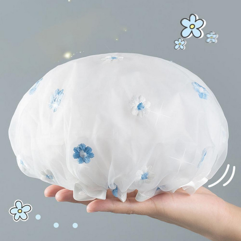 Noderīga matu vāciņa cepure Izsmalcināta atkārtoti lietojama izšūta ziedu raksta matu kopšanas cepure Mīksta sieviešu vannas cepure Mājas piederumi