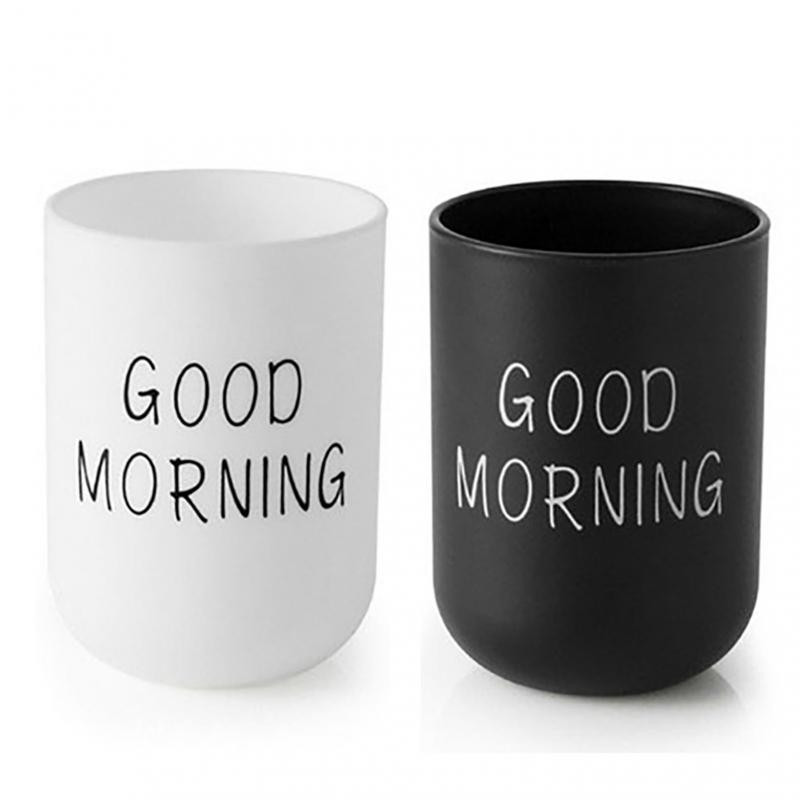 Pārnēsājams mazgāšanas krūze Pāris vannas istabas komplekti Plastmasas Good Morning zobu birstes turētājs Glabāšana Organizatora krūze Zobu birstes krūze