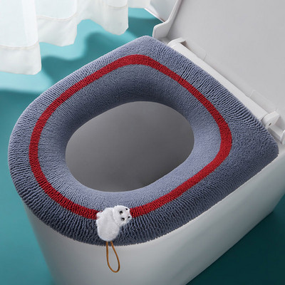 Ziemas siltais tualetes sēdekļa pārklāja paklājiņš Vannas istabas tualetes paliktņa spilvens ar rokturi, biezāks, mīksts, mazgājams Closestool vannas istabas piederumi