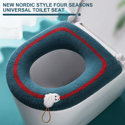 Ziemas siltais tualetes sēdekļa pārklāja paklājiņš Vannas istabas tualetes paliktņa spilvens ar rokturi, biezāks, mīksts, mazgājams Closestool vannas istabas piederumi