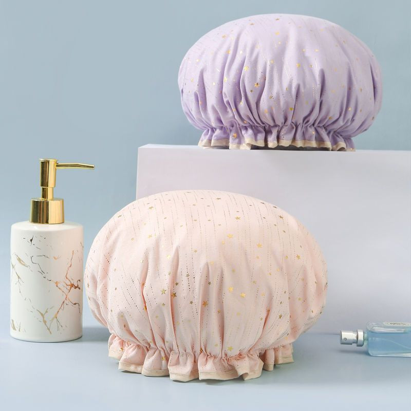 Veekindel dušikork, korduvkasutatav naistele Meeste elastne vannimüts kahekihiline vannitamisjuukse kujundav müts PEVA Voodriga juuste vannimüts