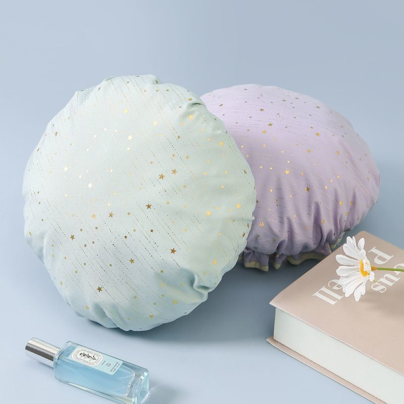 Veekindel dušikork, korduvkasutatav naistele Meeste elastne vannimüts kahekihiline vannitamisjuukse kujundav müts PEVA Voodriga juuste vannimüts