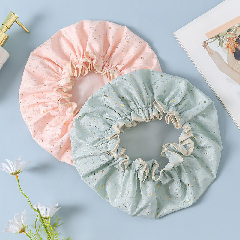 Veekindel dušikork, korduvkasutatav naistele Meeste elastne vannimüts kahekihiline vannitamisjuukse kujundav müts PEVA Voodriga juuste vannimüts