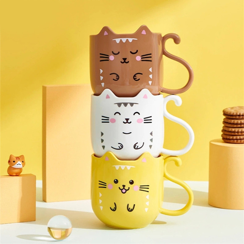 Jauka kaķa mutes skalojamā līdzekļa krūze Radoša karikatūra kaķēns, sabiezināts Pp materiāls mazgāšanas krūzes zobu birstes turētājs vannas istabas tīrīšanai ceļojumiem