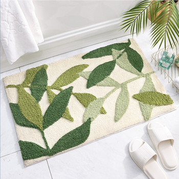 Green Leaves Flocking Bath Mat Неплъзгаща се абсорбираща микрофибърна килимче за баня Подложка за домашна входна врата Супер мек килим за баня Tapijt