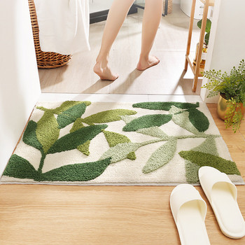 Green Leaves Flocking Bath Mat Неплъзгаща се абсорбираща микрофибърна килимче за баня Подложка за домашна входна врата Супер мек килим за баня Tapijt