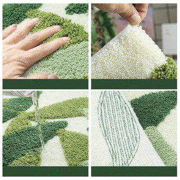 Green Leaves Flocking Bath Mat Неплъзгаща се абсорбираща микрофибърна килимче за баня Подложка за домашна входна врата Супер мек килим за баня Tapijt