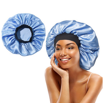 Копринено сатенено боне Обвивка за коса Регулируема шапка за сън Подплатени шапки за баня за жени Мъже Къдрава плитка Дълга коса 1 БР.