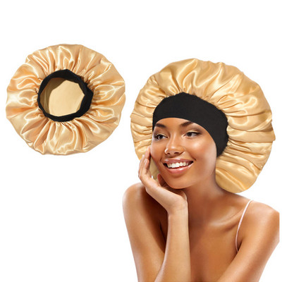 Šilkinio atlaso plaukų apvyniojimas reguliuojamas miegui skirtas kepuraites su pamušalu Vonios kepuraitės moterims Vyrams, garbanotiems ilgiems plaukams, 1 vnt.