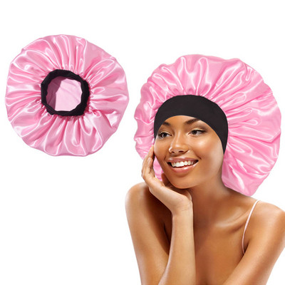 Šilkinio atlaso plaukų apvyniojimas reguliuojamas miegui skirtas kepuraites su pamušalu Vonios kepuraitės moterims Vyrams, garbanotiems ilgiems plaukams, 1 vnt.
