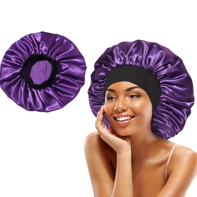 Šilkinio atlaso plaukų apvyniojimas reguliuojamas miegui skirtas kepuraites su pamušalu Vonios kepuraitės moterims Vyrams, garbanotiems ilgiems plaukams, 1 vnt.
