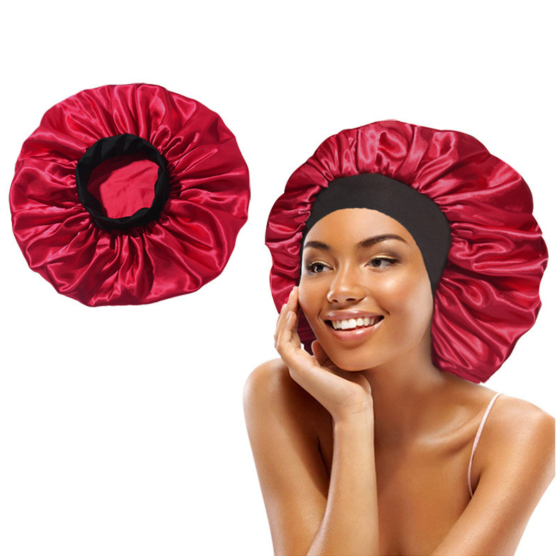 Šilkinio atlaso plaukų apvyniojimas reguliuojamas miegui skirtas kepuraites su pamušalu Vonios kepuraitės moterims Vyrams, garbanotiems ilgiems plaukams, 1 vnt.