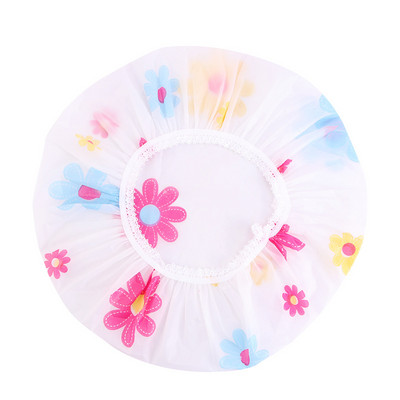 Ūdensizturīgas dušas cepures Atkārtoti lietojama EVA plastmasas vannas vāciņš ar skaistu mežģīņu malu videi draudzīgu matu cepurīti dušai vai ceļojumiem