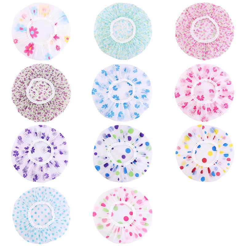 Ūdensizturīgas dušas cepures Atkārtoti lietojama EVA plastmasas vannas vāciņš ar skaistu mežģīņu malu videi draudzīgu matu cepurīti dušai vai ceļojumiem