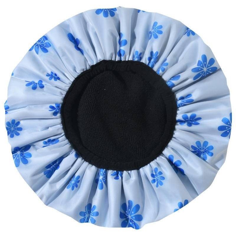 Dušo kepurė Kilpiniu audiniu pamušta EVA išorinė daugkartinio naudojimo trisluoksnė vandeniui atspari didelė vonia plaukų kepuraitė, skirta visiems plaukams kelionėms į viešbutį