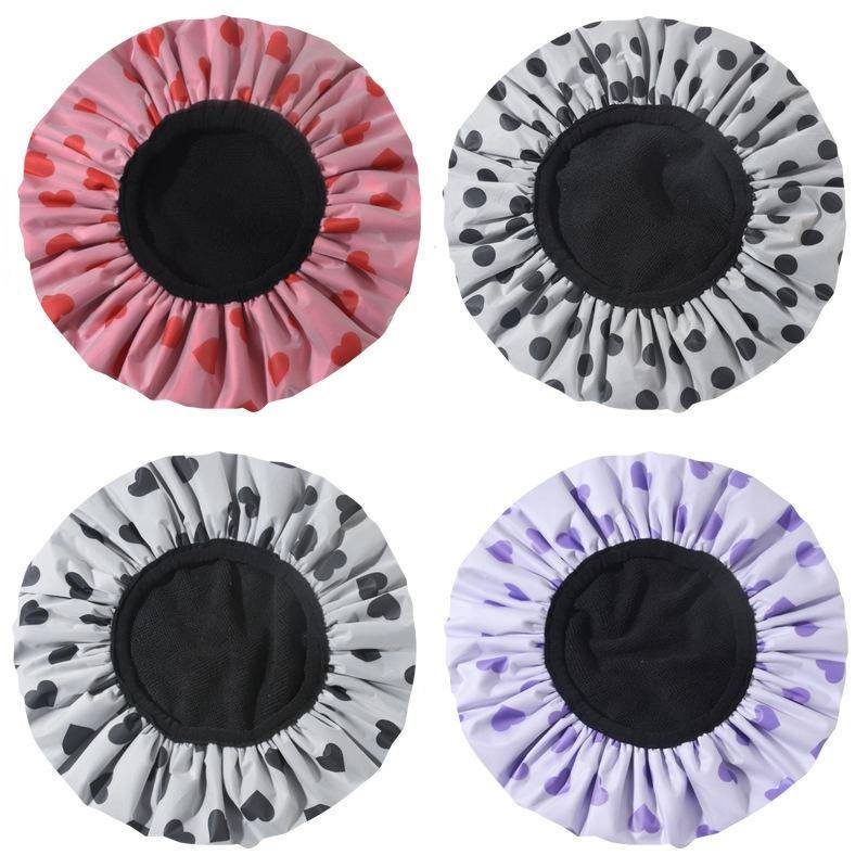 Dušo kepurė Kilpiniu audiniu pamušta EVA išorinė daugkartinio naudojimo trisluoksnė vandeniui atspari didelė vonia plaukų kepuraitė, skirta visiems plaukams kelionėms į viešbutį