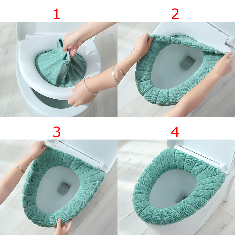 Tualetes sēdeklis Sākums Ziema Ziema Silts Closestool Spilvens Paklājiņš Mazgājams Vannas istabas Aksesuāri Universāls elastīgs adīšanas tualetes pārvalks