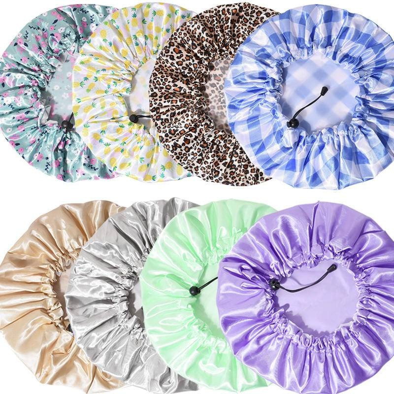 Dušas cepures Atkārtoti lietojama ūdensnecaurlaidīga vannas cepure Īpaši liela dušas cepure divslāņu ar PEVA oderi, regulējamu elastīgo joslu