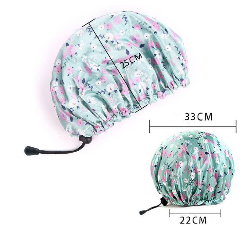 Dušas cepures Atkārtoti lietojama ūdensnecaurlaidīga vannas cepure Īpaši liela dušas cepure divslāņu ar PEVA oderi, regulējamu elastīgo joslu