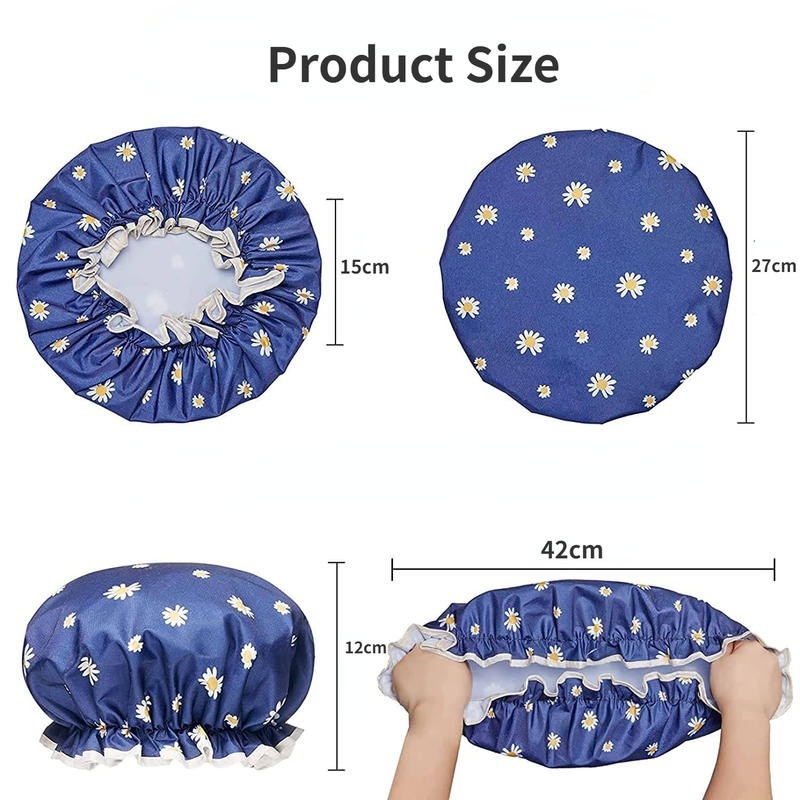 Dušas cepures Ūdensnecaurlaidīga divslāņu matu vannas cepure Atkārtoti lietojama elastīga ar PEVA oderi peldoša dušas cepure gariem, īsiem, cirtainiem, bieziem matiem