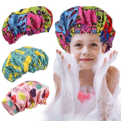 Шапка за душ Двуслойна регулируема многократна водоустойчива шапка за баня за момичета с дълга коса за деца Деца