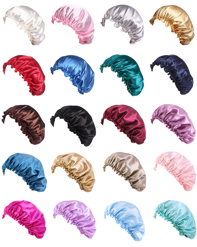 Satīna Bonnet matu cepures Regulējama miega nakts vāciņš galvas vāka cepure dušas vāciņš cirtainu, elastīgu matu veidošanai