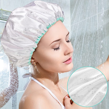 Шапка за душ Водоустойчива миеща се голяма шапка за душ Шапки за дълга коса Многократно разтегливо капаче Еластична лента за вана за душ Спа салон