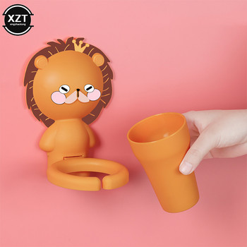 Анимационни детски стенен комплект чаши за зъби със стойка за съхранение Аксесоари за баня Окачена на стена детска вода за уста Поставка за съхранение на чаши