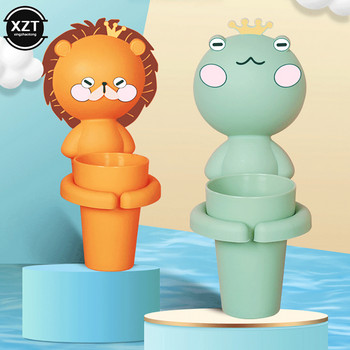 Анимационни детски стенен комплект чаши за зъби със стойка за съхранение Аксесоари за баня Окачена на стена детска вода за уста Поставка за съхранение на чаши