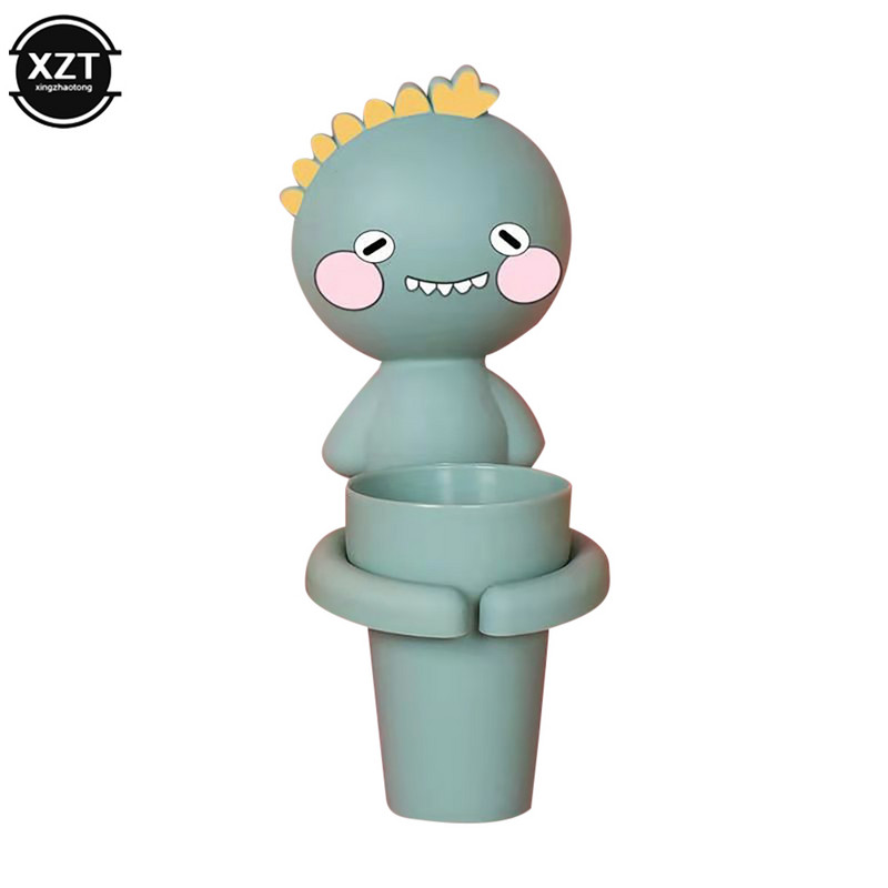 Karikatūra bērniem pie sienas stiprināms zobu krūzīšu komplekts ar glabāšanas statīvu Vannas istabas piederumi pie sienas bērnu mutes skalojamo krūzīšu uzglabāšanas statīvs