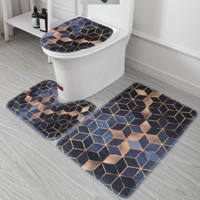 Lihtsus WC-istmepadi Moodne geomeetriline vannitoamatt U-kujuline põrandamatt Kolmeosaline ühevärviline uksematt Vannimattide komplekt