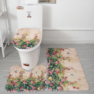 Lihtsus WC-istmepadi Moodne geomeetriline vannitoamatt U-kujuline põrandamatt Kolmeosaline ühevärviline uksematt Vannimattide komplekt