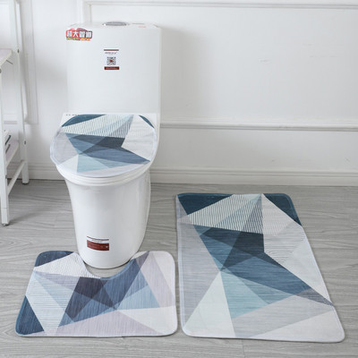 Lihtsus WC-istmepadi Moodne geomeetriline vannitoamatt U-kujuline põrandamatt Kolmeosaline ühevärviline uksematt Vannimattide komplekt
