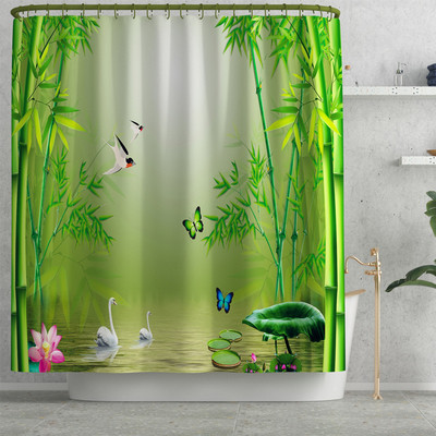 Tradiciona stila vannas paklājiņš un dušas aizkaru komplekts, neslīdošs U-veida tualetes paklājs vannas istabas grīdas paklājiņš ūdensizturīgs dušas aizkars