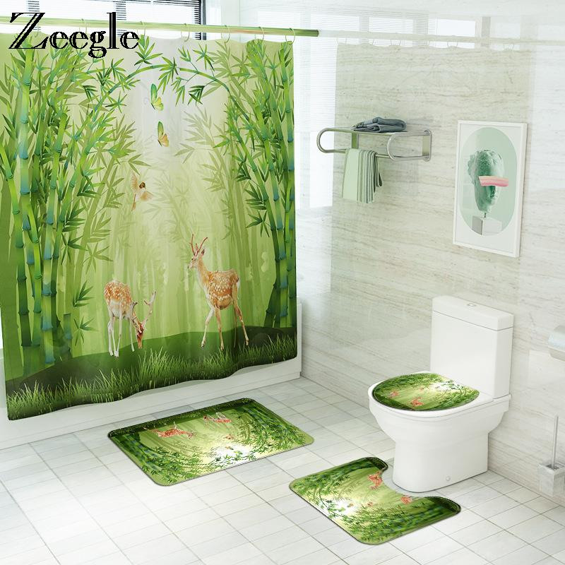 Tradiciona stila vannas paklājiņš un dušas aizkaru komplekts, neslīdošs U-veida tualetes paklājs vannas istabas grīdas paklājiņš ūdensizturīgs dušas aizkars