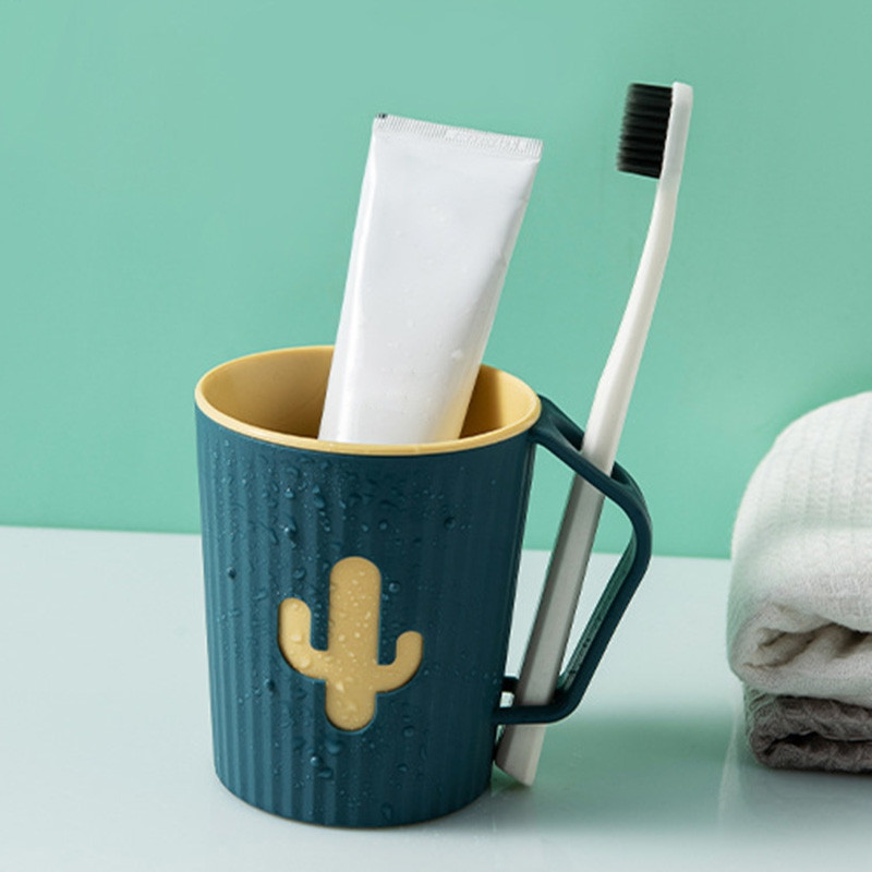 Zobu birstes kauss Karikatūras kaktuss, dubults biezināts pieaugušajiem un bērniem Zobu birstes turētāja krūze Dzērienu rīki