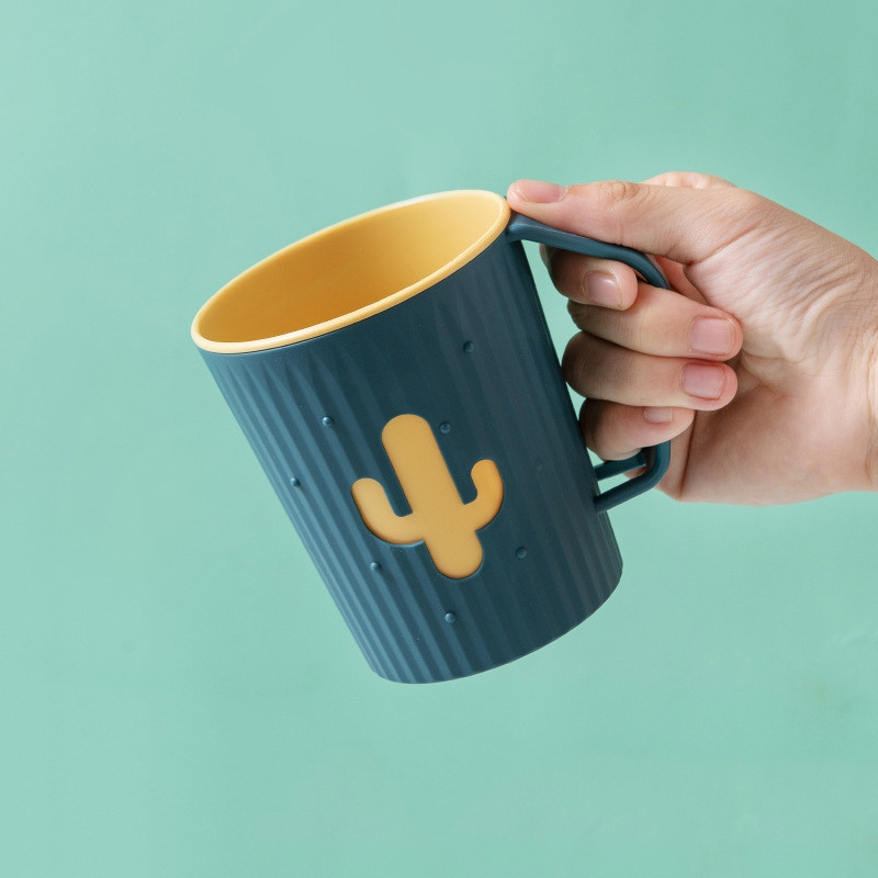 Zobu birstes kauss Karikatūras kaktuss, dubults biezināts pieaugušajiem un bērniem Zobu birstes turētāja krūze Dzērienu rīki