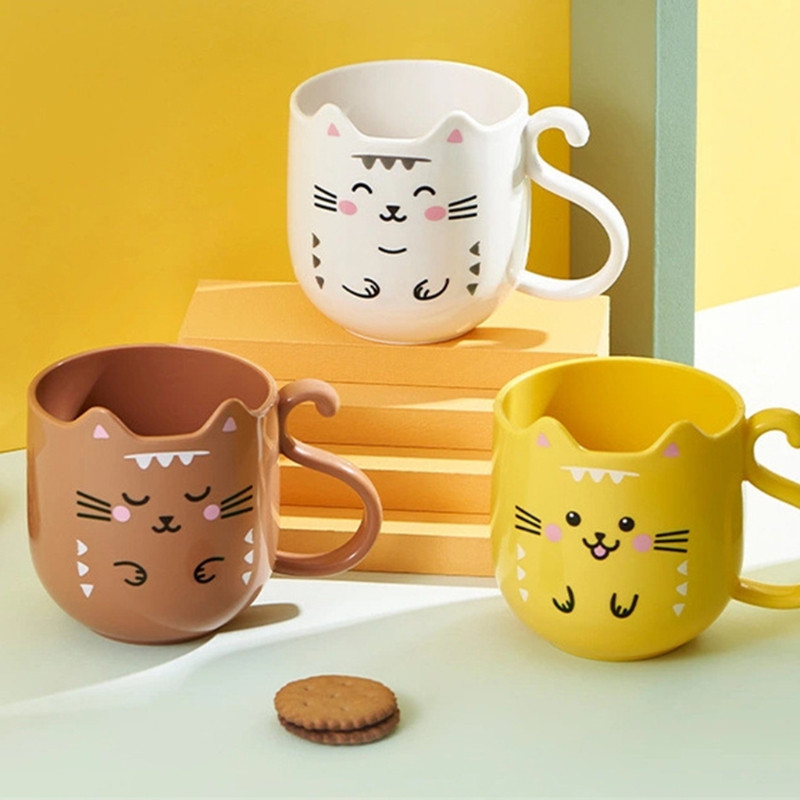 Vannas istabas trauks sabiezināt bērnus radoša multfilma kaķis jauks mutes skalojamā līdzekļa glāzīte Zobu tīrīšanas krūze Mazgāšanas krūze Bērnu zobu birstes krūzes